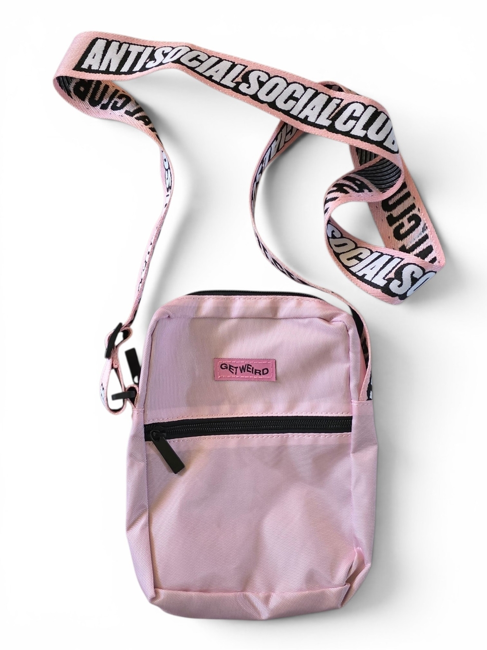 Anti Social Social Club Pink Crossbody Bag with Branded Strap